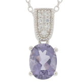 Elegant Oval Purple Sapphire Sterling Silver Pendant with Moissanite accents, perfect for a luxurious aesthetic.